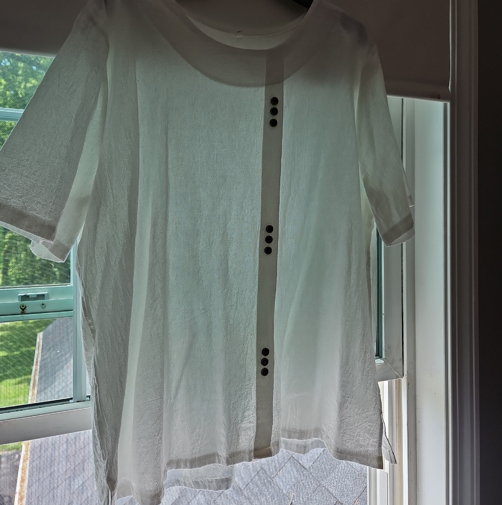 Sheer White Button-Accent Short Sleeve Top